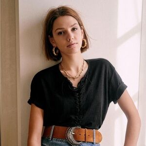 Sezane Richie Linen Top Tee XS